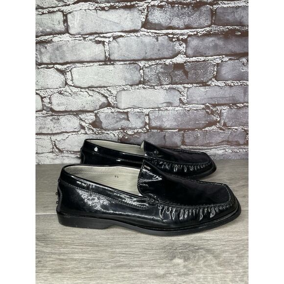 Tod's Gommino Black Patent Leather Slip On Moc Loafers Shoes Men Sz 9.5M US/43EU
